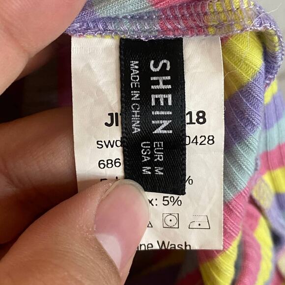 Shein Rainbow Colors Striped Off Shoulder Bodycon Mini Dress Size Medium - Picture 5 of 7